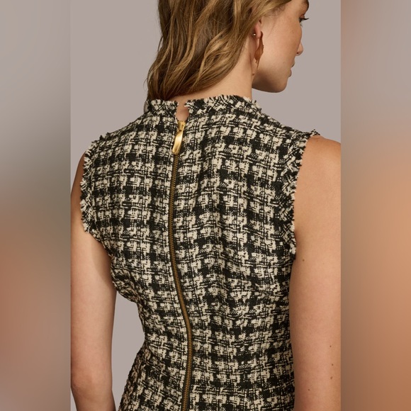 Donna Karan Houndstooth Metallic Tweed Crew Neck Sleeveless Sheath Dress - Picture 7 of 7
